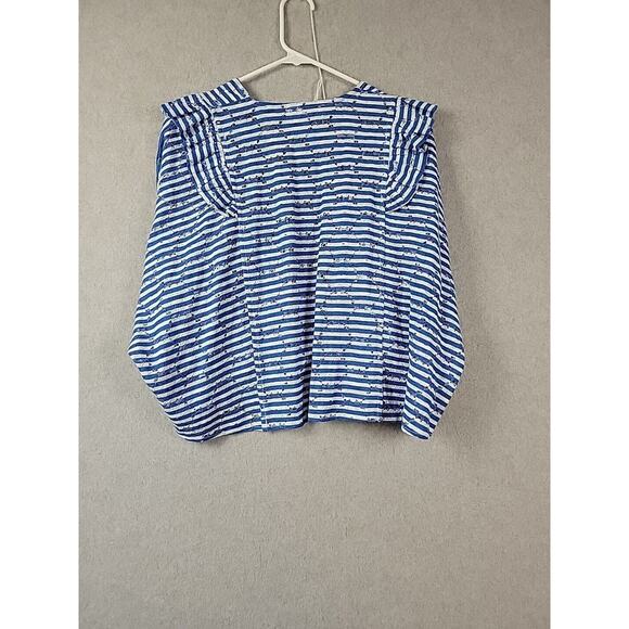 Anthropologie Blue Floral Striped Eyelet Cropped Ruffle Cardigan Women's One Sz - Picture 6 of 11